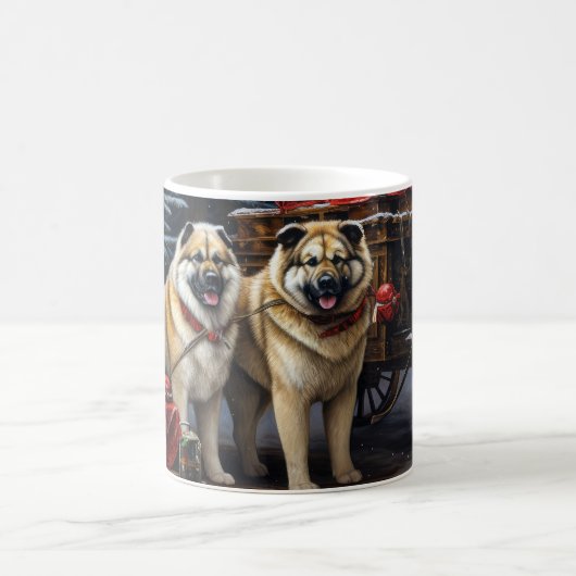American Akita Snowy Sleigh Ride Weihnachtsdekor Kaffeetasse (Mittel)