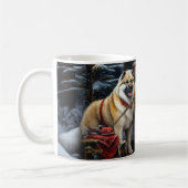 American Akita Snowy Sleigh Ride Weihnachtsdekor Kaffeetasse (Links)