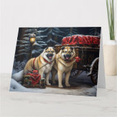 American Akita Snowy Sleigh Ride Weihnachtsdekor Karte (Vorderseite)
