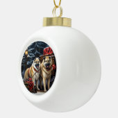 American Akita Snowy Sleigh Ride Weihnachtsdekor Keramik Kugel-Ornament (Rechts)