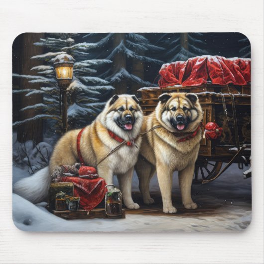 American Akita Snowy Sleigh Ride Weihnachtsdekor Mousepad (Vorne)
