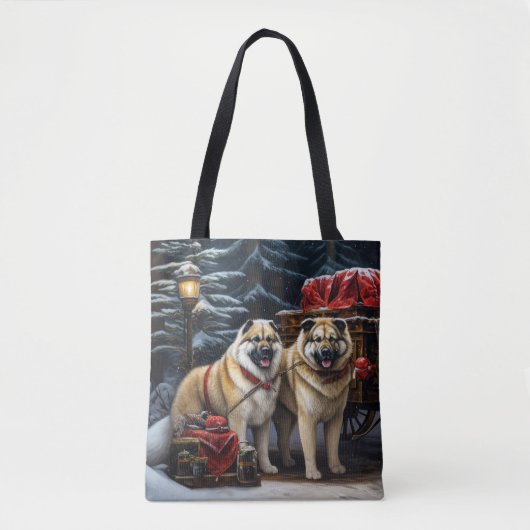 American Akita Snowy Sleigh Ride Weihnachtsdekor Tasche (Vorderseite)