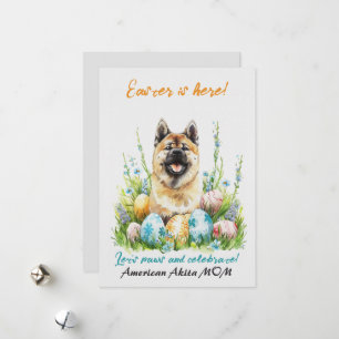 American Akita Watercolor Osterferde Dog Mama Vate Feiertagskarte