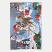 American Akita Weihnachtsfest Schneeszene Geschirrtuch (Vertikal)