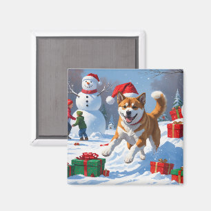 American Akita Weihnachtsfest Schneeszene Magnet