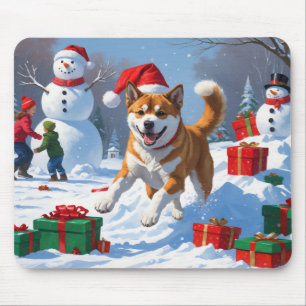 American Akita Weihnachtsfest Schneeszene Mousepad