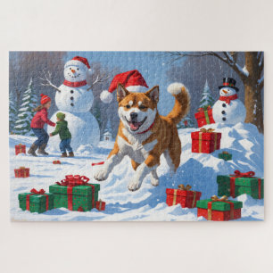 American Akita Weihnachtsfest Schneeszene Puzzle