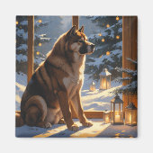 American Akita With Christmas Lights Holiday Magnet (Vorne)