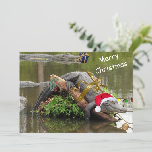 American Alligator Christmas Flat Card (Stehend Vorderseite)