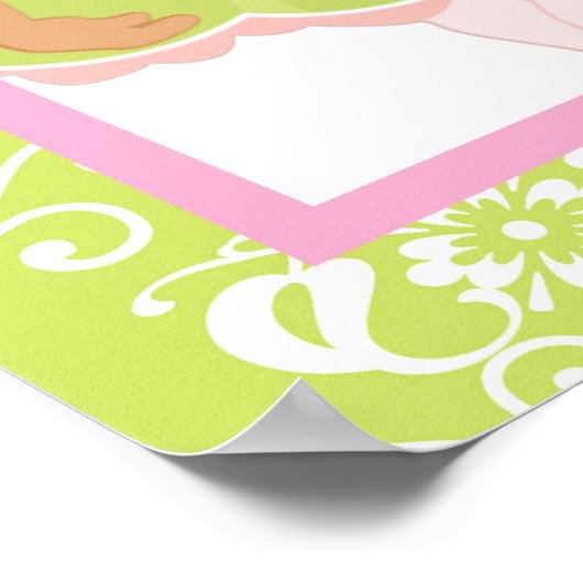 American American Ballerina & Green Damask Geburts Poster (Ecke)