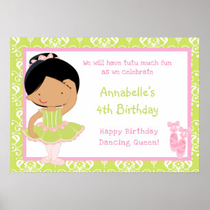 American American Ballerina & Green Damask Geburts Poster