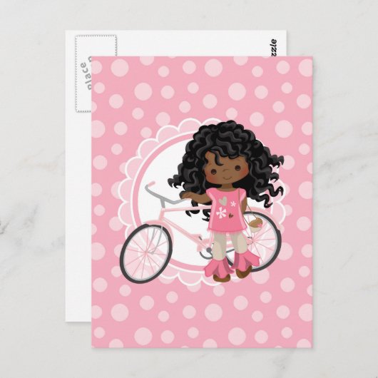 American American Bicycle Girl - Pink White Postkarte (Vorne/Hinten)
