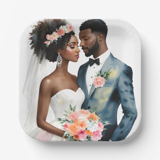 American American Bridal Couple Wedding Pappteller (Vorderseite)