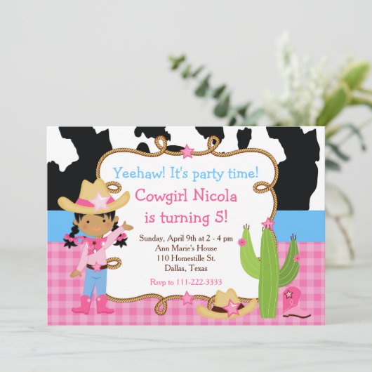 American American Cowgirl Western Birthday Party Einladung (Stehend Vorderseite)