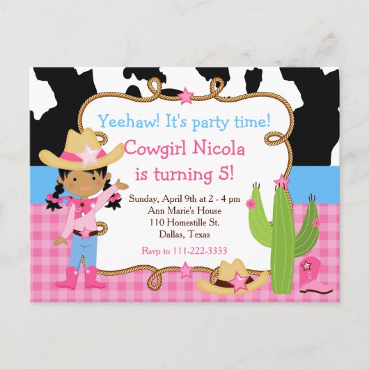 American American Cowgirl Western Birthday Party Postkarte (Vorderseite)
