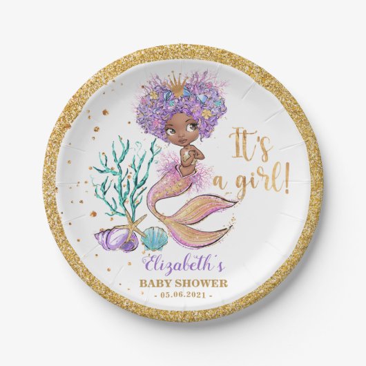 American American Mermaid Baby Shower Paper Plate Pappteller (Vorderseite)