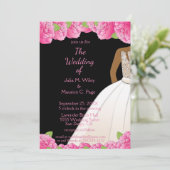 American American Pink Rose Ballroom Black Wedding Einladung (Stehend Vorderseite)