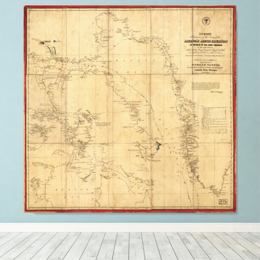 American Arctic Expedition Map (1853) Leinwanddruck (Insitu (Holzboden))