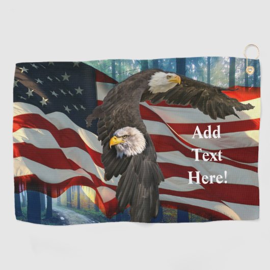American Bald Eagle American Flag Golfhandtuch (Horizontal)