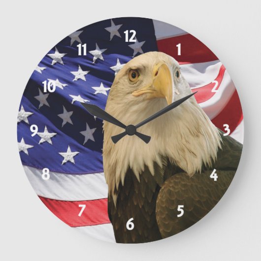 American Bald Eagle and Flag Große Wanduhr (Vorderseite)
