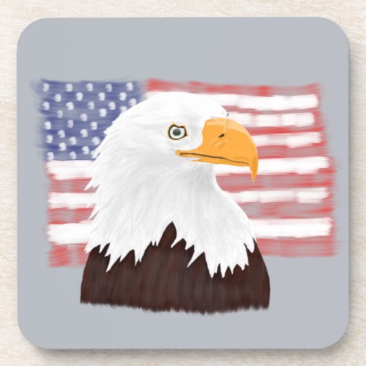 American Bald Eagle and Flag - transparent auf gra Getränkeuntersetzer (Vorderseite)