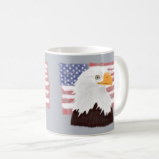 American Bald Eagle and Flag - transparent auf gra Kaffeetasse (VorderseiteRechts)