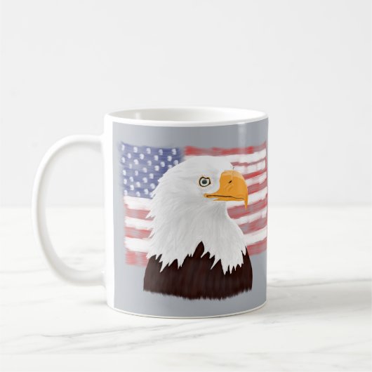 American Bald Eagle and Flag - transparent auf gra Kaffeetasse (Links)