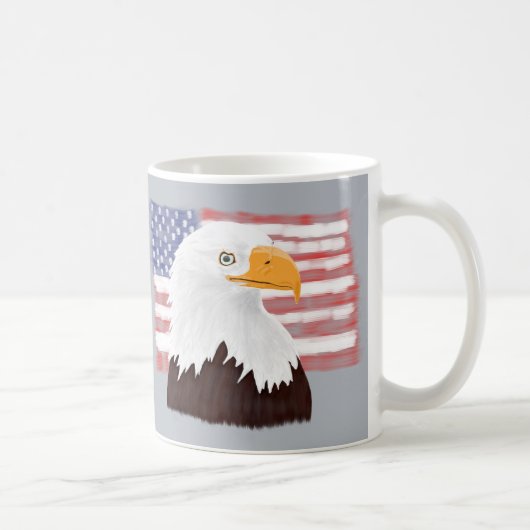 American Bald Eagle and Flag - transparent auf gra Kaffeetasse (Rechts)
