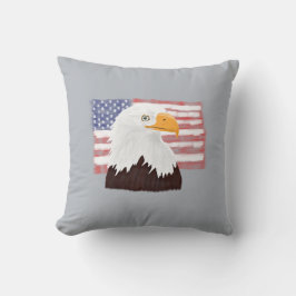 American Bald Eagle and Flag - transparent auf gra Kissen