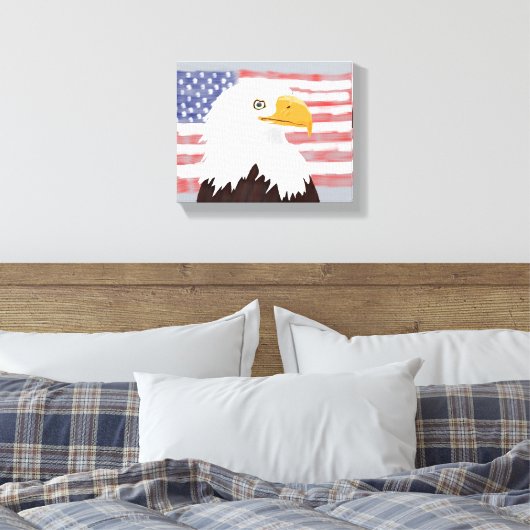 American Bald Eagle and Flag - transparent auf gra Leinwanddruck (Insitu (Schlafzimmer))