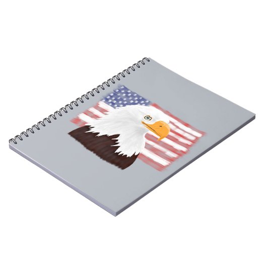 American Bald Eagle and Flag - transparent auf gra Notizblock (Linke Seite)