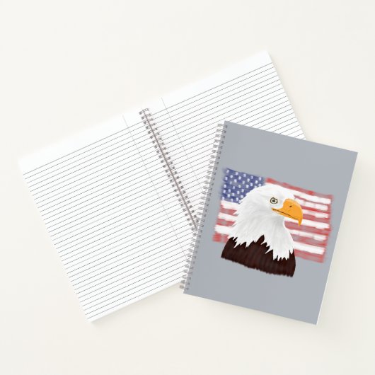 American Bald Eagle and Flag - transparent auf gra Notizblock (Innenseite)