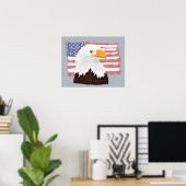 American Bald Eagle and Flag - transparent auf gra Poster (Heimbüro)