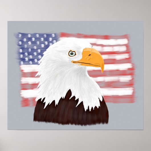 American Bald Eagle and Flag - transparent auf gra Poster (Vorne)