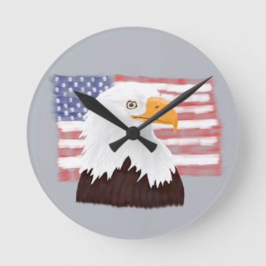 American Bald Eagle and Flag - transparent auf gra Runde Wanduhr (Vorderseite)