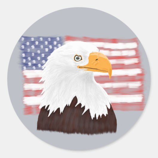 American Bald Eagle and Flag - transparent auf gra Runder Aufkleber (Vorderseite)