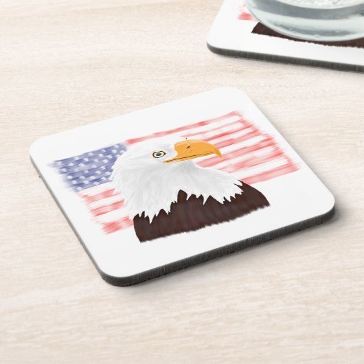 American Bald Eagle and Flag - Transparent White. Getränkeuntersetzer (Linke Seite)