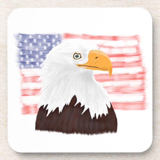 American Bald Eagle and Flag - Transparent White. Getränkeuntersetzer (Vorderseite)