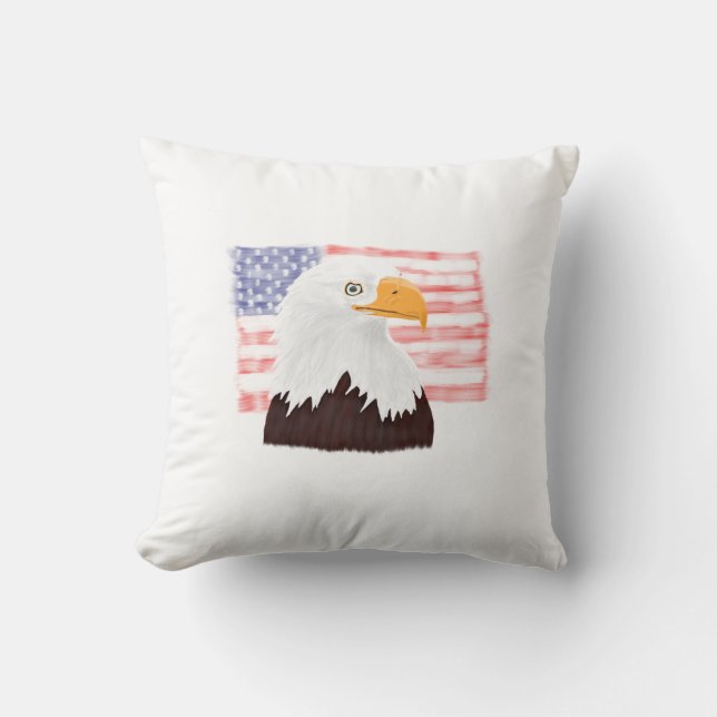 American Bald Eagle and Flag - Transparent White. Kissen (Vorderseite)