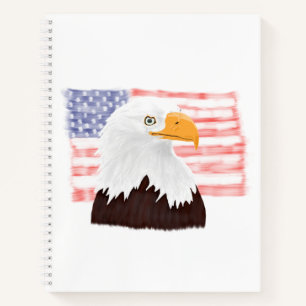 American Bald Eagle and Flag - Transparent White. Notizblock