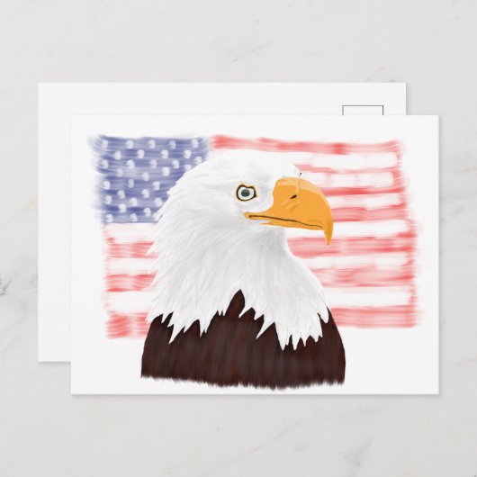 American Bald Eagle and Flag - Transparent White. Postkarte (Vorne/Hinten)