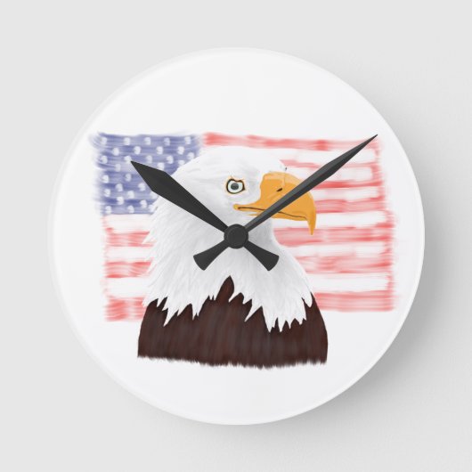 American Bald Eagle and Flag - Transparent White. Runde Wanduhr (Vorderseite)