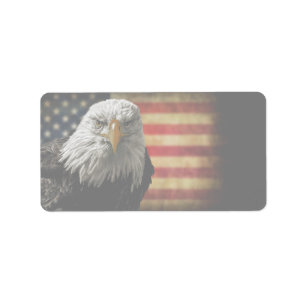 American Bald Eagle auf Grunge Flag Adressaufkleber