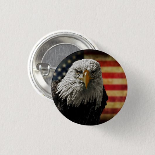 American Bald Eagle auf Grunge Flag Button (Vorne & Hinten)