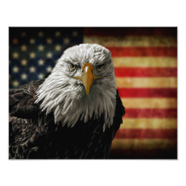 American Bald Eagle auf Grunge Flag Fotodruck