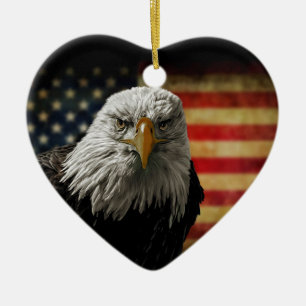 American Bald Eagle auf Grunge Flag Keramik Ornament
