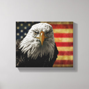 American Bald Eagle auf Grunge Flag Leinwanddruck