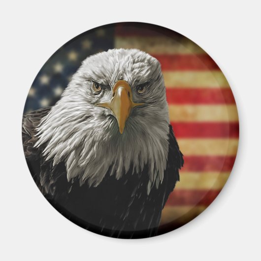 American Bald Eagle auf Grunge Flag Magnet (Vorne)