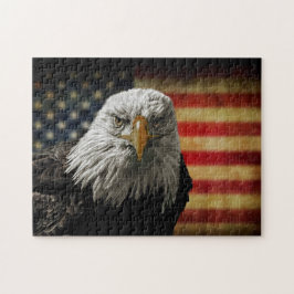American Bald Eagle auf Grunge Flag Puzzle
