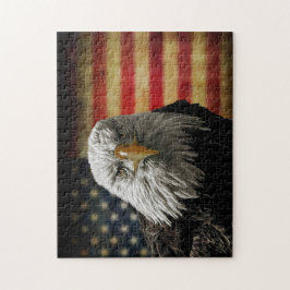 American Bald Eagle auf Grunge Flag Puzzle